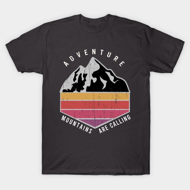 Adventure Mountains are calling distressed vintage retro stripes colors sunset T-Shirt by SpaceWiz95
